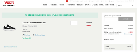 Código descuento 20% toda las web VANS