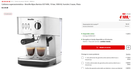 Cafetera express  Breville Bijou Barista VCF149X, 15 bar, 1050 W