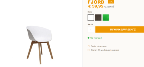 Fjord - Moderne Eetkamerstoel - Wit - Polypropylenen zitting voor €59,95