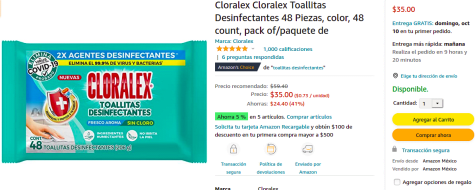 Toallitas Desinfectantes Cloralex 48 pz.