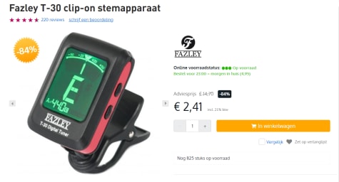 Aanhankelijk spanning Oven Gitaar stemapparaat Fazley T-30 voor €2,41 bij Bax