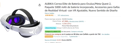 AUBIKA Correa Elite para Oculus/Meta Quest 2,Accesorios para Gafas