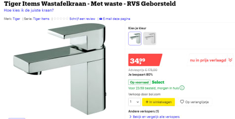 Tiger Wastafelkraan - Met waste - RVS Geborsteld voor €34,99