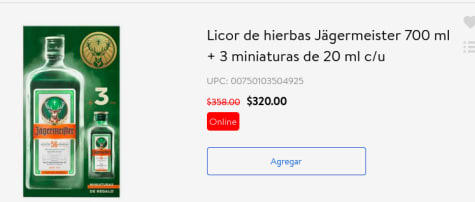 Licor de hierbas Jägermeister + 3 miniaturas por $320 en Walmart