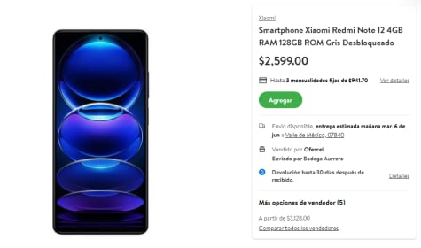 Xiaomi Redmi Note 12 Gris 4GB RAM 128GB ROM