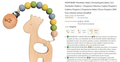 Pinza chupeteros madera haya para bebe, Pinza Madera para sujeta