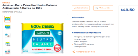 Jabon Neutro Balance Antibacterial 150 g Barra