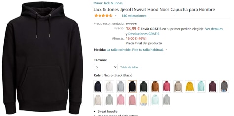 Sudadera Jack \u0026 Jones Jjesoft Sweat Hood Noos para hombre por 18,99€