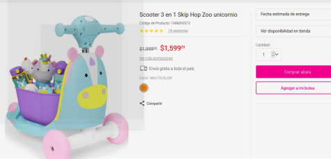 Scooter 3 en 1 Skip Hop Zoo unicornio por $1,599.20 en Liverpool