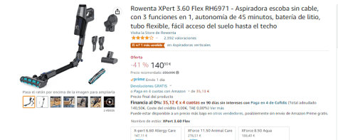 Aspirador escoba sin cable 3 en 1 Rowenta Xpert 6.60 por 129,99€