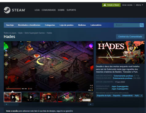 Jogo: Hades na Steam - R$ 23,74