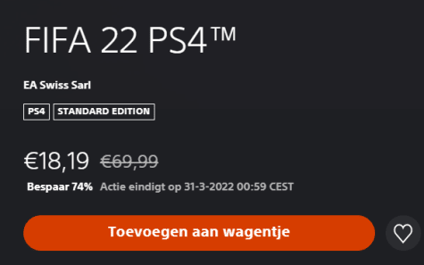 FIFA 22 voor de PlayStation 4 voor €18,19 in de PS Store