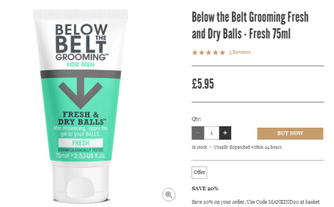 Below the Belt Grooming Fresh and Dry Balls - Fresh 75ml