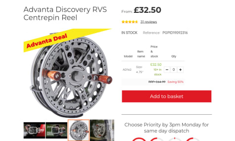 Advanta Discovery RVS Centrepin Reel 4.75'' - £32.49 @ Angling Direct