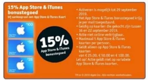 15% extra iTunes en Appstore bonustegoed Aanbiedingen