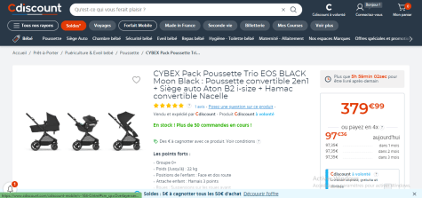 CYBEX Pack Poussette Trio EOS BLACK Moon Black : Poussette convertible 2en1  + Siège auto Aton B2 i-size + Hamac convertible Nacelle - Cdiscount  Puériculture & Eveil bébé