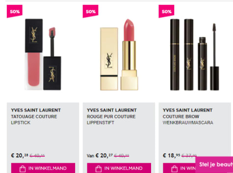 Recreatie aankleden Markeer YSL make-up met 50% korting bij ICI Paris XL