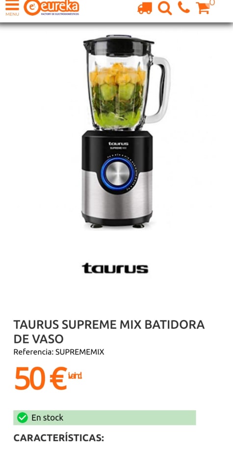 Taurus Batidora de vaso con 1200W de potencia, jarra de cristal de