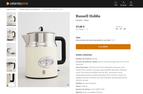 Russel Hobbs hervidor color crema estilo vintage por 37