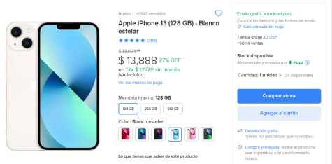 Telcel iPhone 13 128GB Blanco estelar