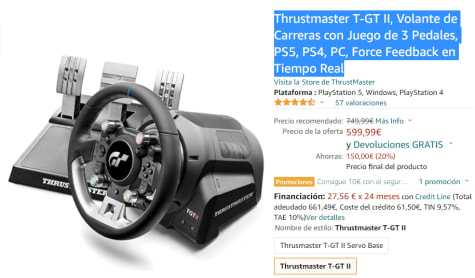 Thrustmaster T-GT II Servo-Base para Volante de Carreras PS5 / PS4 / PC