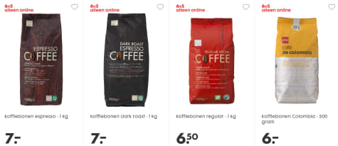 Koffiebonen 6=5 betalen +5% extra korting door kortingscode Aanbiedingen