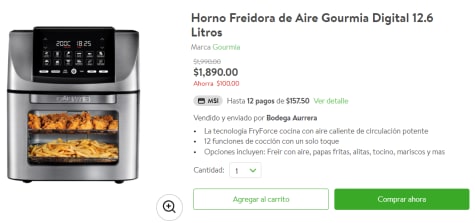 Horno Freidora de Aire Gourmia Digital 12.6 Litros