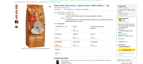 Delta Cafés Gran Crema - Café en Grano 100% Arábico - 1 kg. : :  Alimentación y bebidas