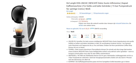 De'Longhi Dolce Gusto Infinissima EDG260.W - Koffiecupmachine Wit voor  €32,51