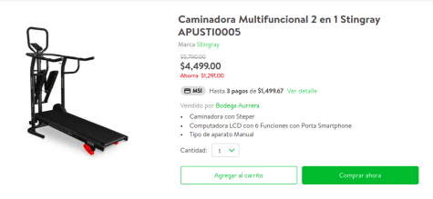 Caminadora Multifuncional 2 en 1 Stingray por $4,499 en Bodega Aurrera