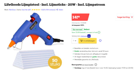 hoek laten we het doen Riet LifeGoods Lijmpistool - Incl. Lijmsticks - 20W - Incl. Lijmpatronen voor  €14,99 bij Bol.com