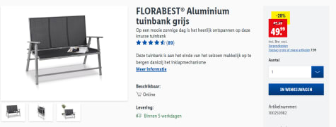 calorie Bedenk gezond verstand FLORABEST® Aluminium tuinbank grijs voor €49,99