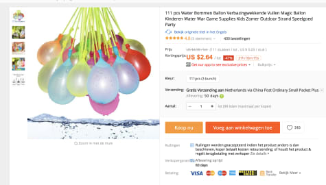 111 zelfvullende waterballonnen €2,35
