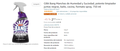 Cillit Bang Manchas de Humedad y Suciedad, potente limpiador juntas negras,  baño, cocina, formato spray, 750 ml