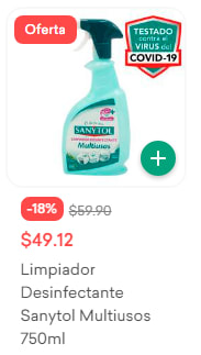 Limpiador Desinfectante Sanytol Multiusos por $49,12 en Justo