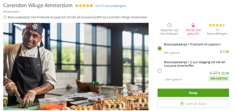 Bioscoopkaartje + frisdrank en popcorn bij Corendon Village in Amsterdam voor €7,50 Aanbiedingen
