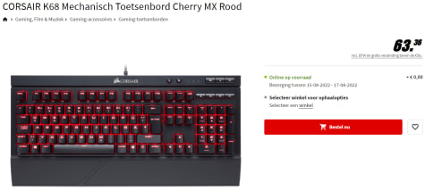 Begrijpen etiquette Schepsel CORSAIR K68 Mechanisch Toetsenbord Cherry MX Rood voor €63,36 bij de  Mediamarkt