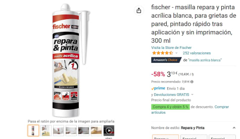 fischer - masilla repara y pinta acrílica blanca, para grietas de pared,  Color Blanco, 310 ml » Chollometro