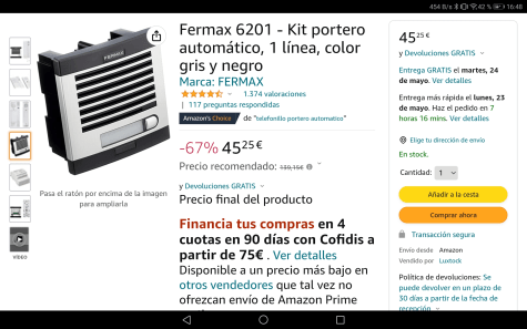 Fermax 6201 - Kit portero automático, 1 línea, color gris y negro. Por  45,25€