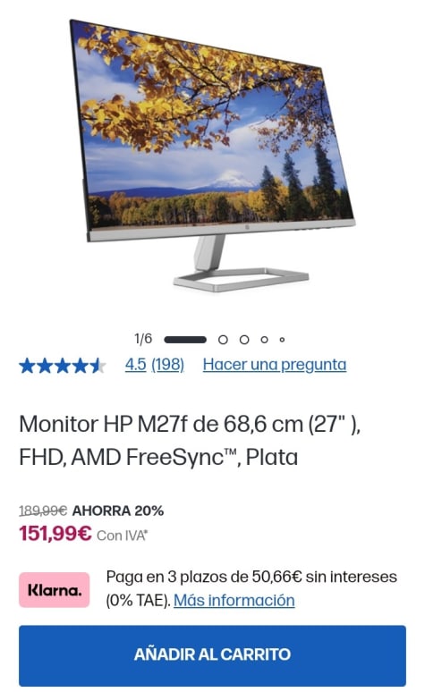 Monitor PC 68,6 cm (27) HP M27f, 75 Hz, Full HD IPS y tecnología AMD  FreeSync · El Corte Inglés