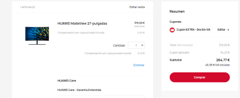 Monitor curvo Huawei MateView de 27 pulgadas en oferta por 269€