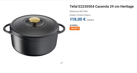 Tefal Heritage Cacerola 29 cm por 119€ Tefal E2230504 Cacerola 29 cm Heritage