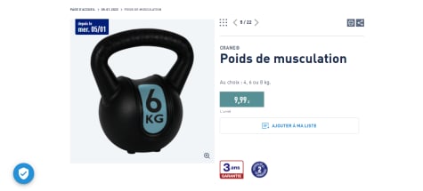 Poids de musculation kettlebell Crane 4 6 ou 8 kg pour 9 99