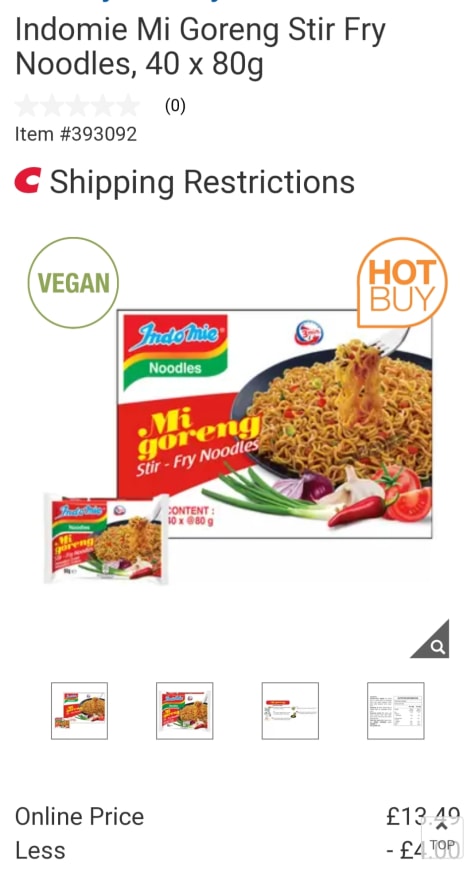Indomie mi goreng stir fry noodles for £7.99 for Members at Costco