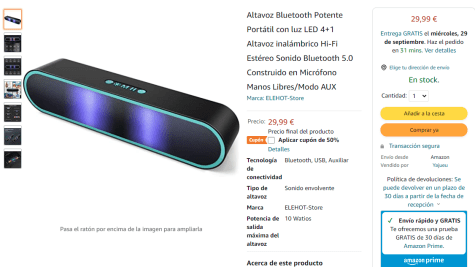 ELEHOT-Store Altavoz Bluetooth Potente Portatil con Luz LED de 5