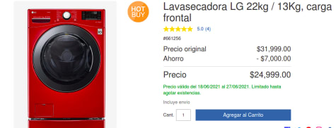 LG Lavasecadora 22Kg / 13Kg con pedestal | Costco México