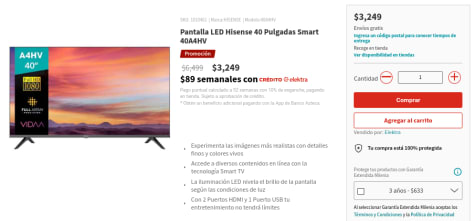 Pantalla LED Hisense 40 Full HD Smart TV 40A4HV