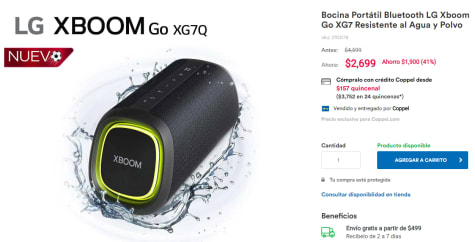 Bocina Portátil Bluetooth LG Xboom Go XG7 Resistente al Agua y Polvo