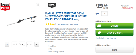 mac allister mhtp550p 550w 50cm corded hedge trimmer