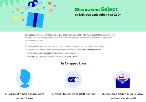 Neem Select voor en krijg een cadeaubon €7,50